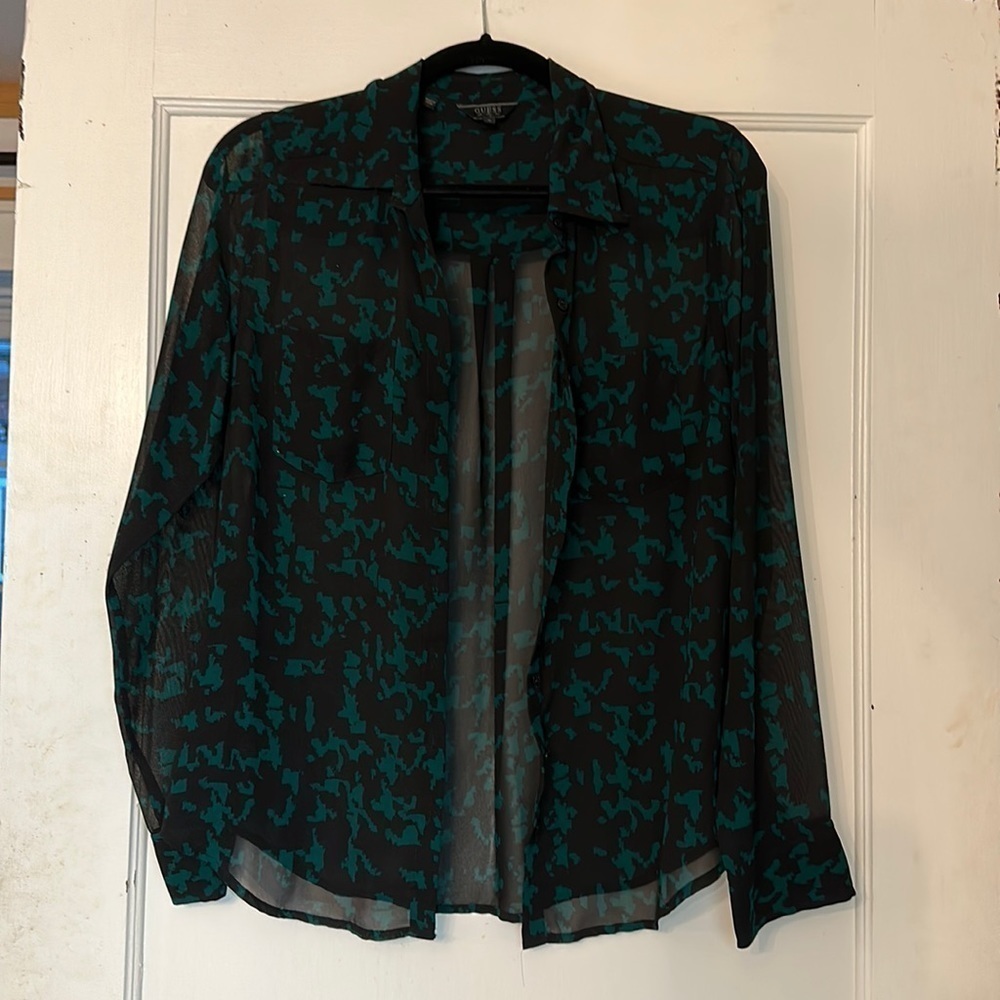 Guess sheer button down blouse.